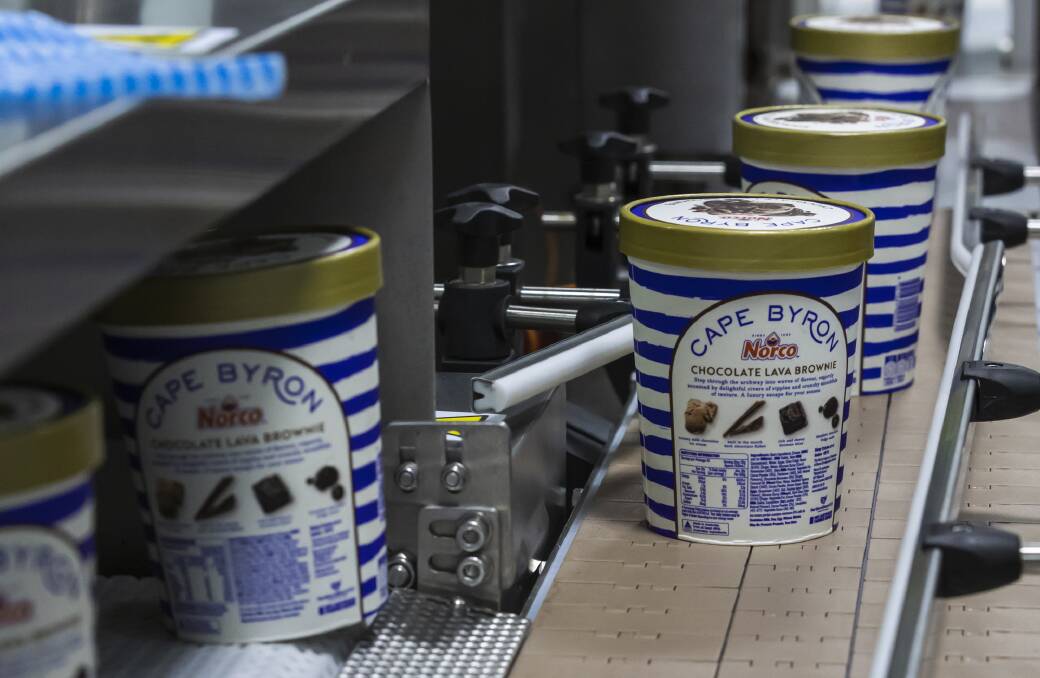 Cape Byron ice cream on the production line at Norco's Lismore plant.