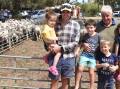 Blair, Ricky, Cooper, Tex, Trevor and Scottie Allan, Trealla Farming, Wycheproof, with their pen of ewes that made $204 at Wycheproof.