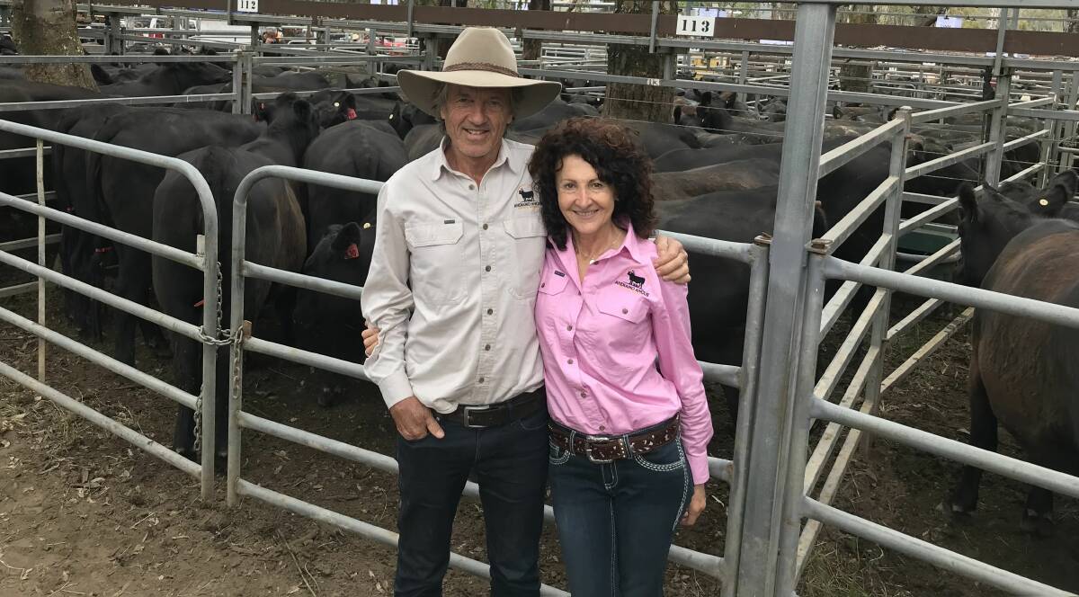 Simon de Crespigny and Gina Toia, Andiamo Angus, Murmungee, sold 24 PTIC Angus heifers for $3000. Picture by Wade Ivone.