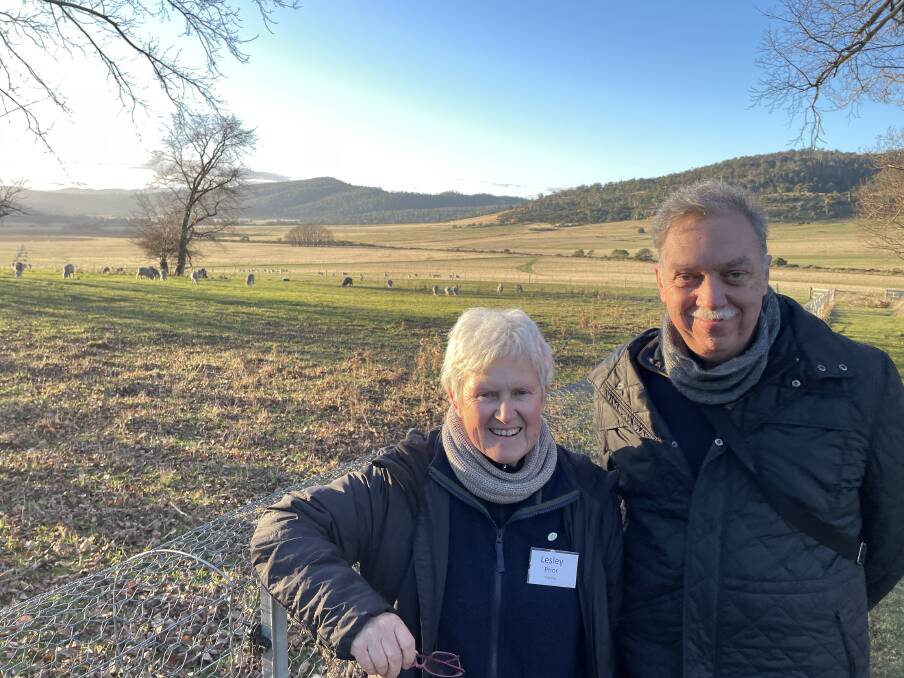 Lesley and Roger Prior, Tellenby Merinos, Westcott Farm, Devon, United Kingdom, were delegates at the recent Australian Superfine Wool Growers' Association conference in northern Tasmania. Picture by Simon Chamberlain