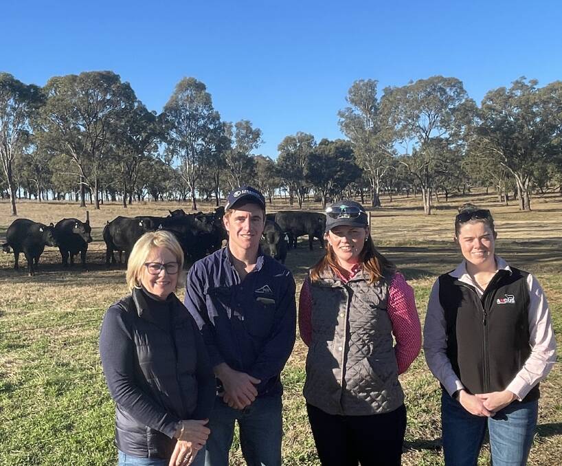 Ascot Angus stud principal, Jackie Wedge, with Cooper Walsh, Holbrook, NSW, Tyla Sparks, Toowoomba, and Angus Australia extension officer, Nancy Crawshaw. Picture by Linda Mantova 