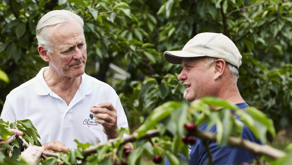Yarra Valley Cherries managing director Andrew Fairley and property manager Peter Foster are celebrating a new carbon neutral certification. Picture supplied
