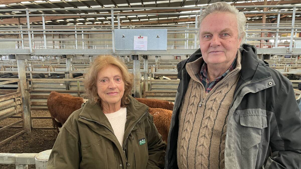 Clive and Noelene Downie, Ripplebrook, sold six steers, 350kg, for $1170 or 334c/kg. Picture by Rachel Simmonds
