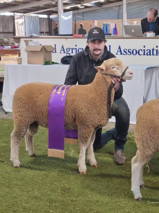 Connor Day, Sunnybanks, with the Supreme Champion Prime Lamb Bred Ram at the Campbell Town Show. Picture supplied