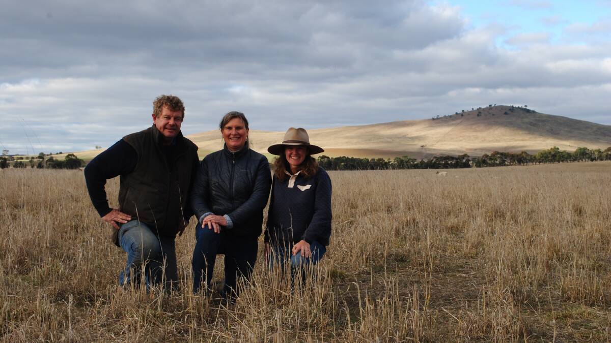 Jack and Celia Tucker, Rhynie Pastoral, Moyston, with Australian Soil Management regional manager Sophie Steel, Albury. Picture by Barry Murphy 