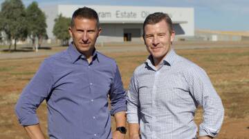 Cobram Estate joint chief executive officers Leandro Ravetti and Sam Beaton at the company's new processing plant in Boort. Picture supplied