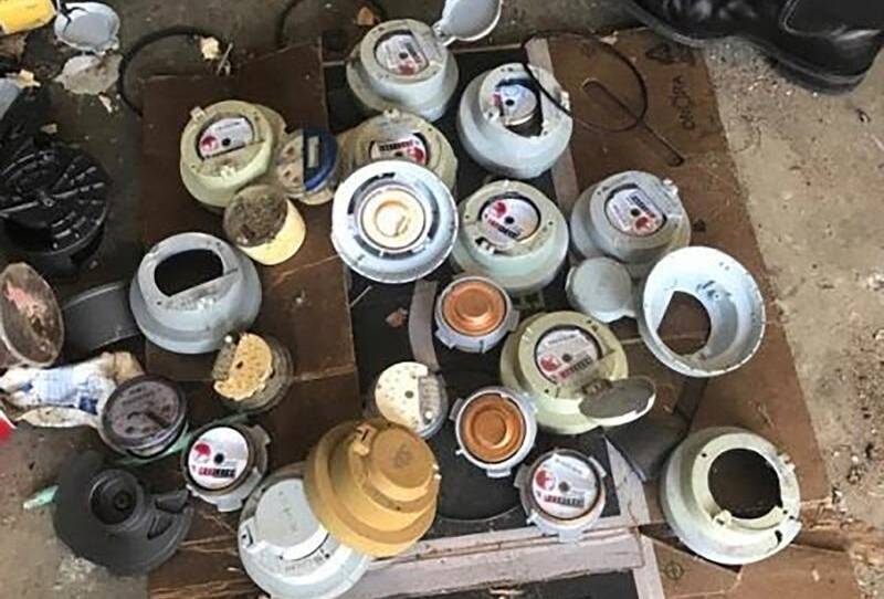 A Brisbane man was found with this collection of stolen water meters several years ago.