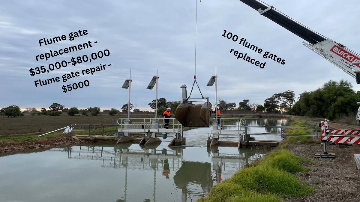 Goulburn-Murray Water says there are huge savings in repairing flume gates, rather than buying new ones. Picture supplied by G-MW