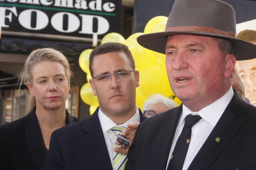 Marty Corboy (centre) on the campaign trail with Victorian Nationals Senator Bridget McKenzie and Nationals leader Barnaby Joyce.