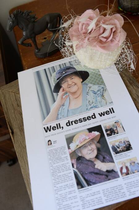 An article about Cara's Nana, Shirley Parry, which featured in The Shepparton News after Shirley won fashions on the field in her aged care facility. Pictured also is the last headpiece (cream and pink) Shirley wore - it was her favourite.
