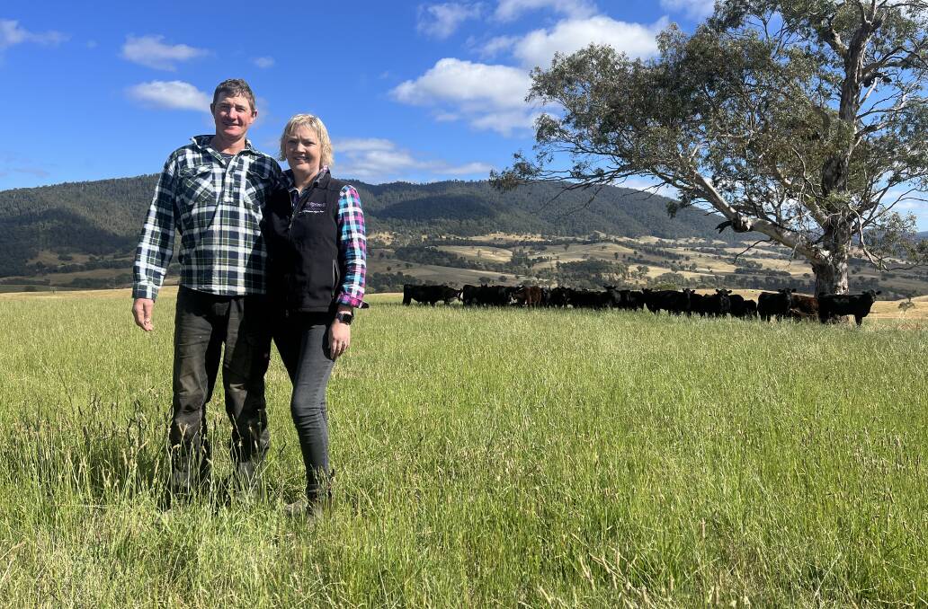 Rick and Amanda Crisp, Crisp Livestock, Omeo, have faced significant adversity in the last 12 months, but remain optimism about the year ahead and the Mountain Calf Sales. Picture by Bryce Eishold