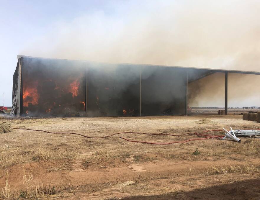 Hay fire: A shed near Carisbrook went up in flame last Thursday. The cause was reported as spontanious combustion due to heat build up.