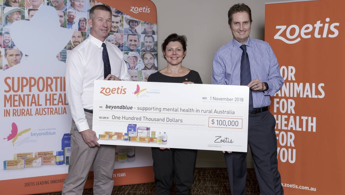 Zoetis livestock business unit director Fred Schwenke, beyondblue chief executive Georgie Harman, and Zoetis Australia and New Zealand vice president Lance Williams.