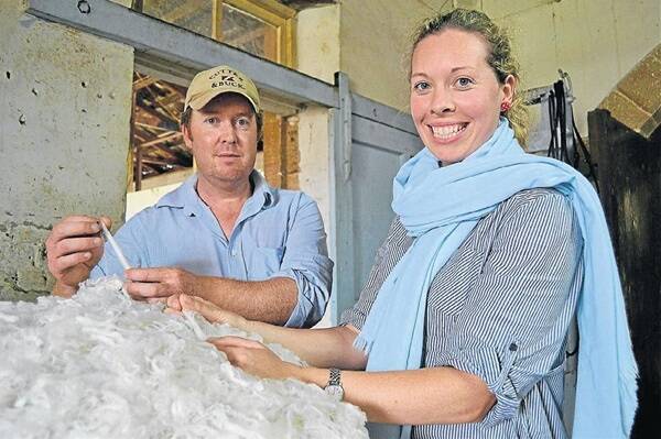 Taylor siblings, John and Sarah, with some of the Winton Merino stud’s wool at last week’s Macquarie Field Day.