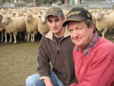 Trevor Rhodes and his son Chris, Warragoon, Savernake, were pleased after their top pen of 93 BLM ewes, June/July 2009-drop and March-shorn made $186.