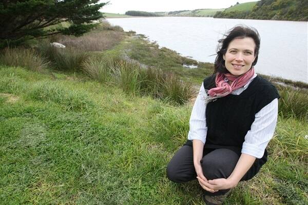 Pictured at the Hopkins river Amanda Bates is research academic at Deakin University Warrnambool. Picture: ANGELA MILNE