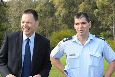 Minister Bob Cameron and acting operations manager for Eureka Group CFA district 15 Bernie Fradd.